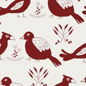 Christmas birds in red whimsical on white