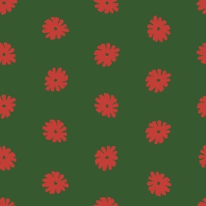 Christmas polka dots flowers on red on green