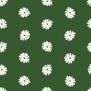 Christmas polka dots flowers in white on green