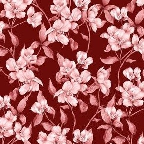 Sakura Old Rose Monochrome - Maroon Small Scale