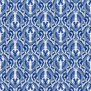 2 directional - Lobster and Seaweed Nautical Damask - navy blue white - small scale