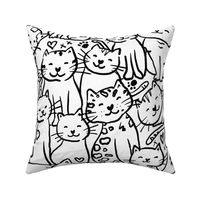 Colour me in doodle cats monochrome black and white XL