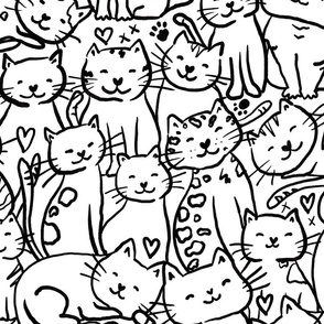 Colour me in doodle cats monochrome black and white XL