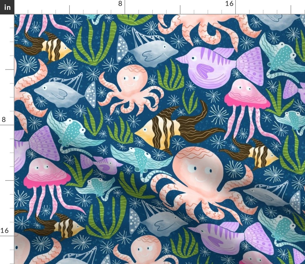 Under the sea whimsical cute nautical animals 