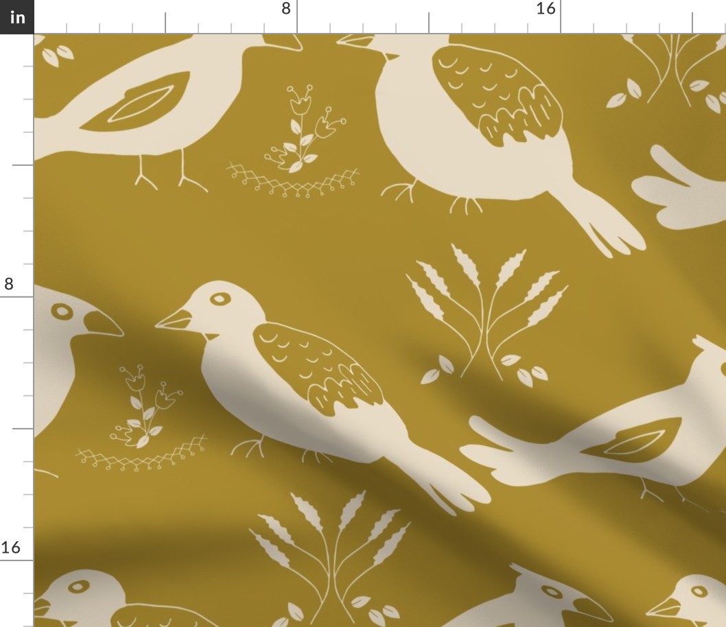 white birds geometric on goldenrod yellow