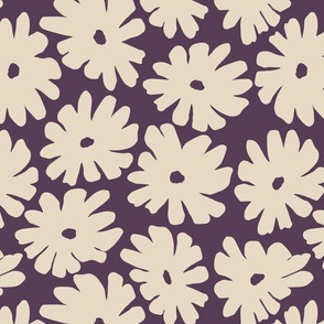 beige jumbo ditsy flowers on deep purple