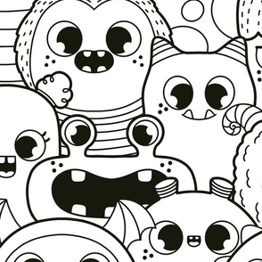 Cute Monster party (black and white)( large size)