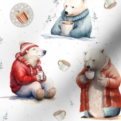 Polar Bears in Pajamas Drinking Coffee