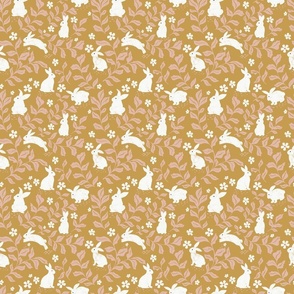 Bunny Rabbit Florals In Mustard 6x6