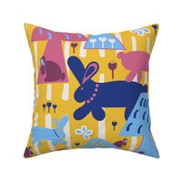 Cute Kids Sheet Set - Bright And Colourful Bunnies, Mushrooms And Butterflies.