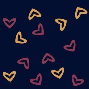 Simple hearts pink and yellow on blue