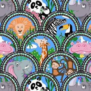 Kids Jungle safari (blue sky background)(large pattern)