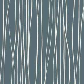 tangled - creamy white_ marble blue teal - vertical hand drawn contemporary stripe