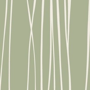 tangled - creamy white_ light sage green - vertical hand drawn contemporary stripe