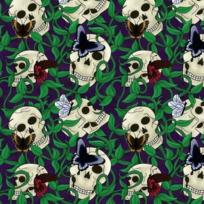 Ancient Skulls and Butterflies - Handdrawn Spooky Gothic Pattern 