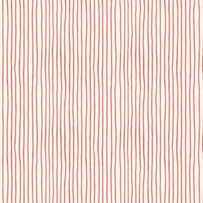 Hand painted Skinny stripes - red on ivory - 7”
