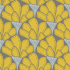 Abstract floral - yellow, grey, and sage