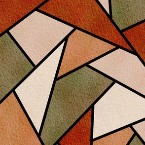 "Harmonious Geometries: Watercolor Abstraction with Colorful Solids & Triangles"