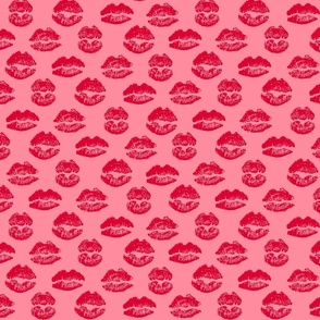 Red kisses for lovers on light pink