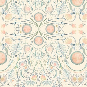 Watercolor filigree trailing floral on ivory