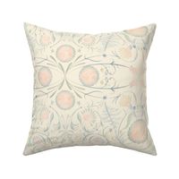 Faded watercolor floral filigree damask on ivory