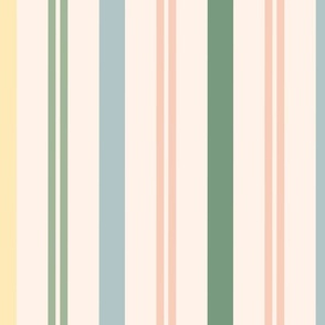 Cottage vertical stripes wallpaper Yellow, pink, blue, green