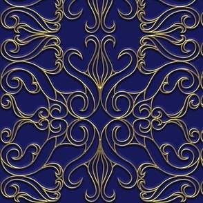 blue damask goldwork