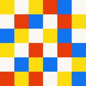 Funfair checkerboard - colorful checks in blue, red, yellow and white - 2" each square