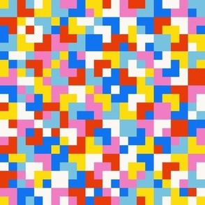 Playing with small checks - pixelated checkerboard - random check pattern - blue, red, yellow, pink and white - small scale