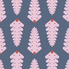 Mid-century fern leaves - Blush pink, red, slate gray - Small