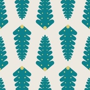 Mid-century fern leaves - Teal, yellow, eggshell white - Small