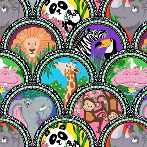 Kids’ Jungle safari  scallop - large pattern, multi-colored scales