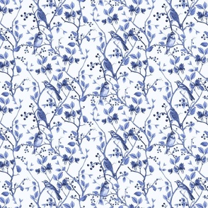 East Meets West Nordic Bird Chinoiserie And Foliage Pattern Blue Extra Small