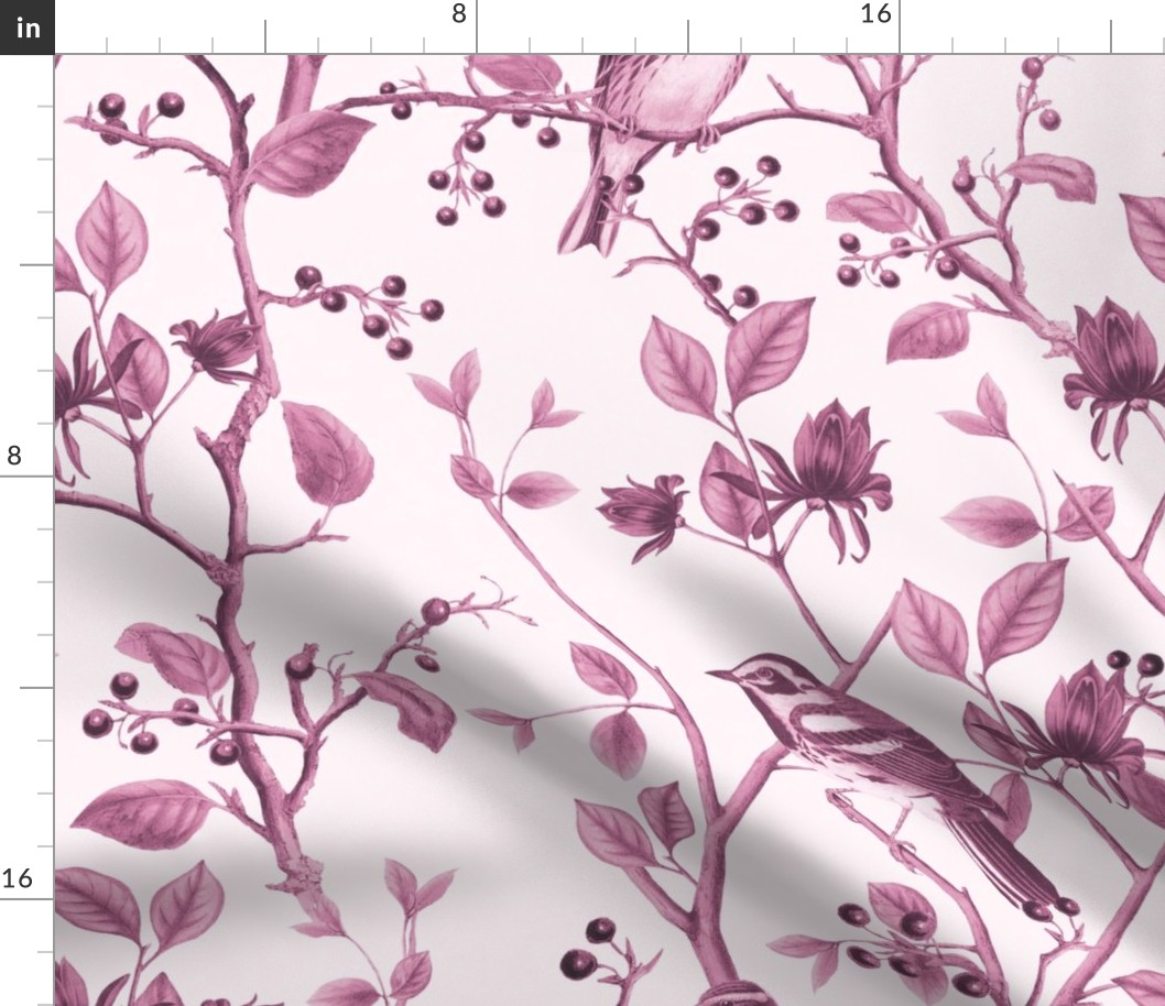 East Meets West Nordic Bird Chinoiserie And Foliage Pattern Pink Large Scale