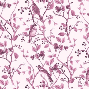 East Meets West Nordic Bird Chinoiserie And Foliage Pattern Pink Medium Scale