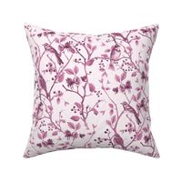 East Meets West Nordic Bird Chinoiserie And Foliage Pattern Pink Smaller Scale
