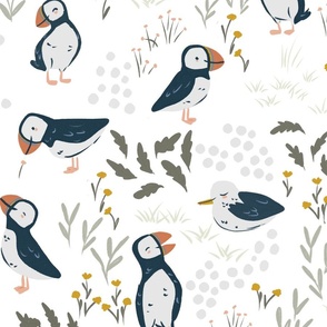 Puffin Friends in a Meadow