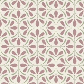 flower scallop ogee - creamy white_ dusty rose_ light sage green - retro vintage floral