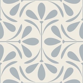 flower scallop ogee - creamy white_ french grey blue - retro vintage floral