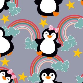 Baby penguins with rainbow and stars gender neutral (large)