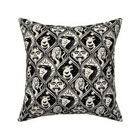 Monster Menagerie - mythological beasts and demons - halloween- black and off white / cream - medium