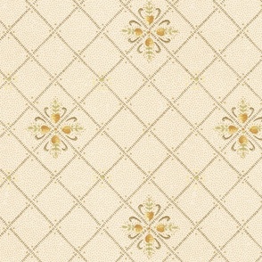 lattice with quatrefoils, ivory and brown 