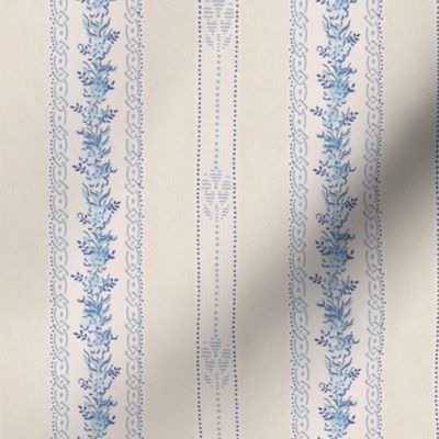frilly floral stripe, blue on ivory 