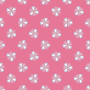 Simple Flowers - Flower Polka Dots - Fog Blue on Bubblegum Pink BG - What a Wonderful World - Magical Meadow