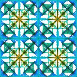 Shibori Orizomegami windows blue turquoise teal small