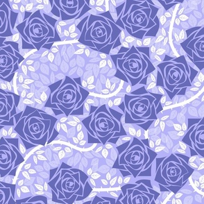 L Monochrome Rose Garden - Mystery Woodland - Dark Purple Rose and White Vine on Soft Purple (Pastel Purple) - Mid Century Modern inspired (MOD) - Modern Vintage - Minimalist Flower - Geometric Floral