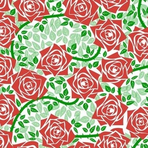 M Rose Garden - Mystery Woodland - Bright Red Rose and Green Vine on White - Mid Century Modern inspired (MOD) - Modern Vintage - Minimal Flower - Geometric Floral - Christmas