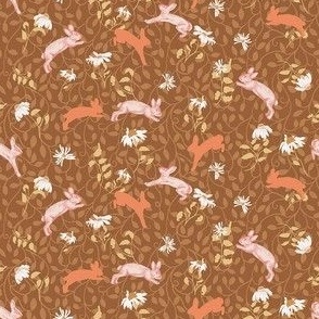 Bunnies & Wildflowers Wallpaper- Warm Colors-6" Fabric-mini print