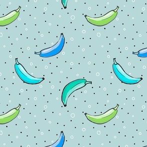 Bold blue and green bananas scattered among circle and dots-medium size