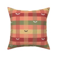 kitchen plaid with leaves on coral - medium scale